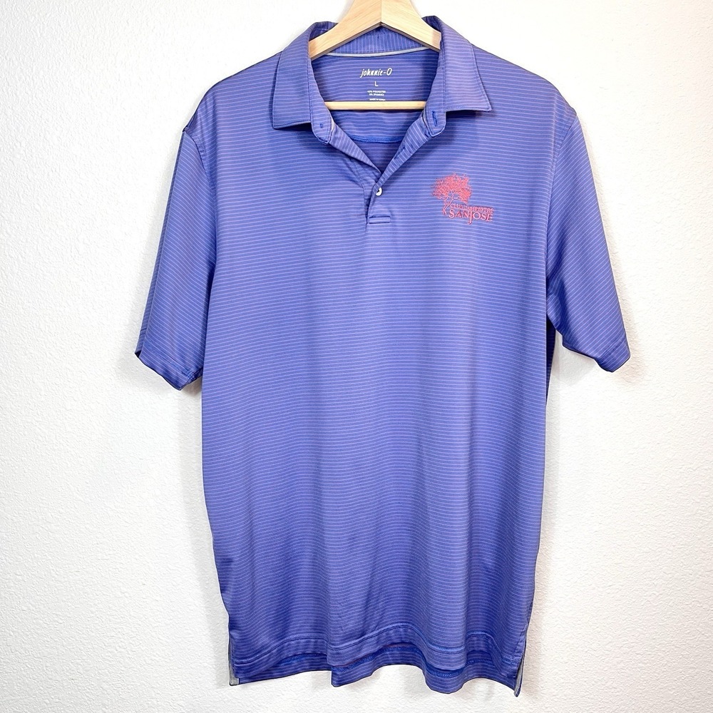 Johnnie O Polo Shirt Mens Large Purple Striped Performance Golf Club Campestre